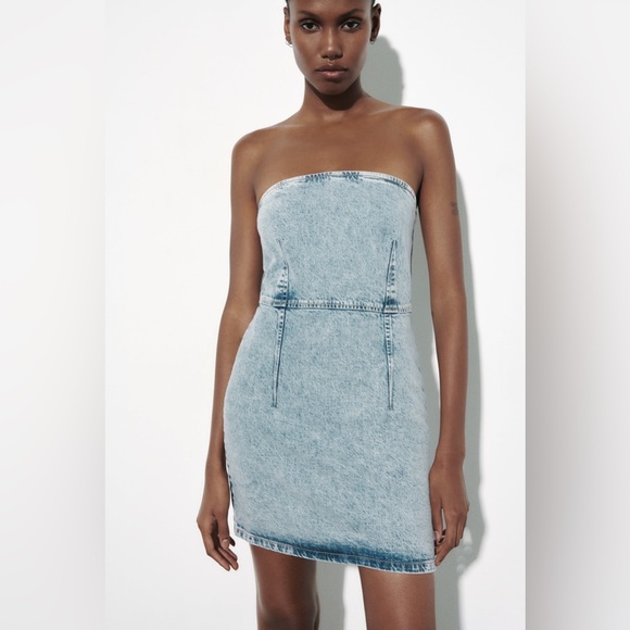 Zara Dresses & Skirts - Zara dress denim jeans sleeveless mini bandeau